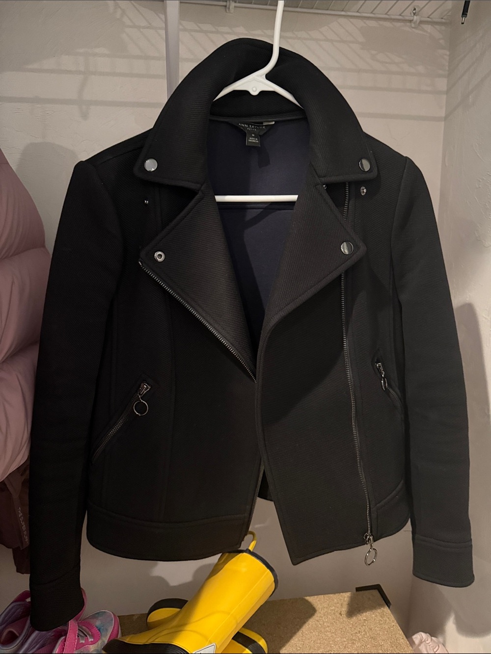 Ann Taylor OP Petite Black Moto Jacket with Zip Details